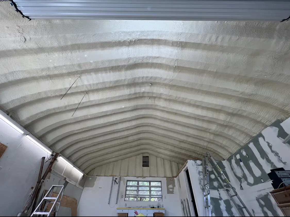 Spray polyurethane foam applied to the underside of a metal roof deck in Scotts Valley